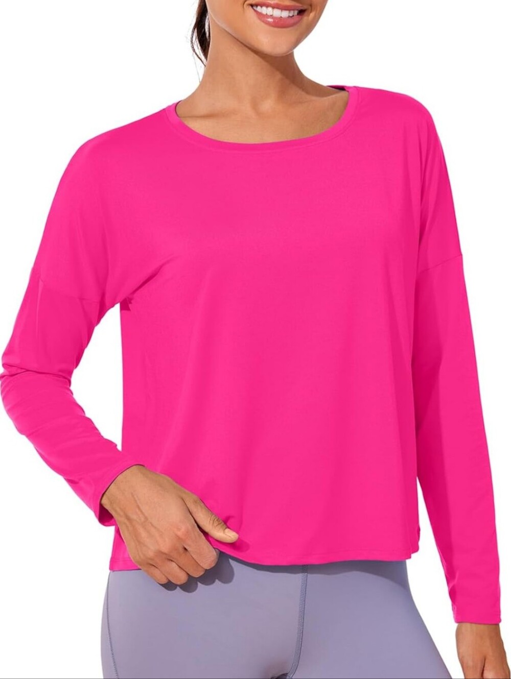 Crz Yoga Lightweight Oversized Fit Long Sleeve Top, Hot Pink, Size Medium